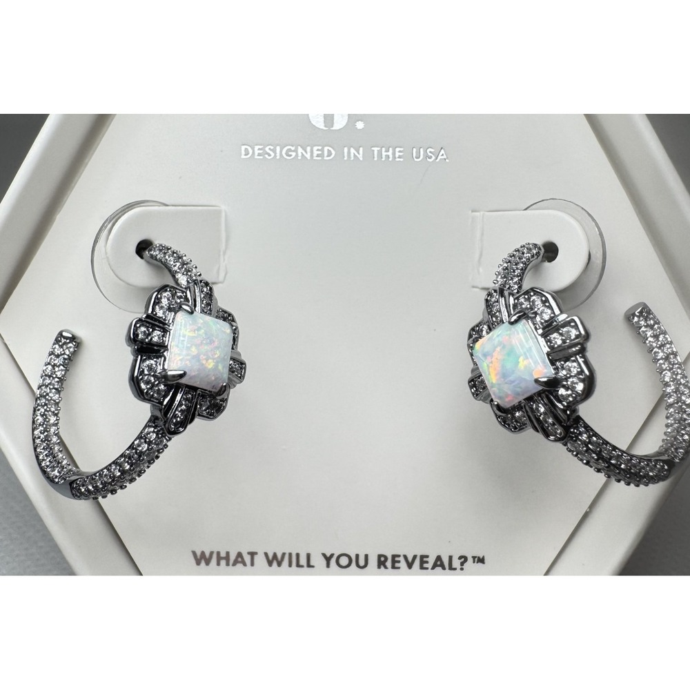 Bomb Party October Earrings ER56417 Loop Me In Love Milky White Opal Hematite
